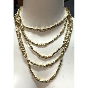 Chico’s necklace multi strand gold tone beaded boho chic unique statement